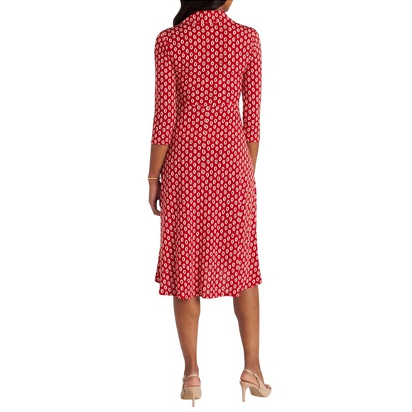 KAILEIGH Rust/Cream Print Collared Surplice Midi Dress Size S - Picture 2 of 9